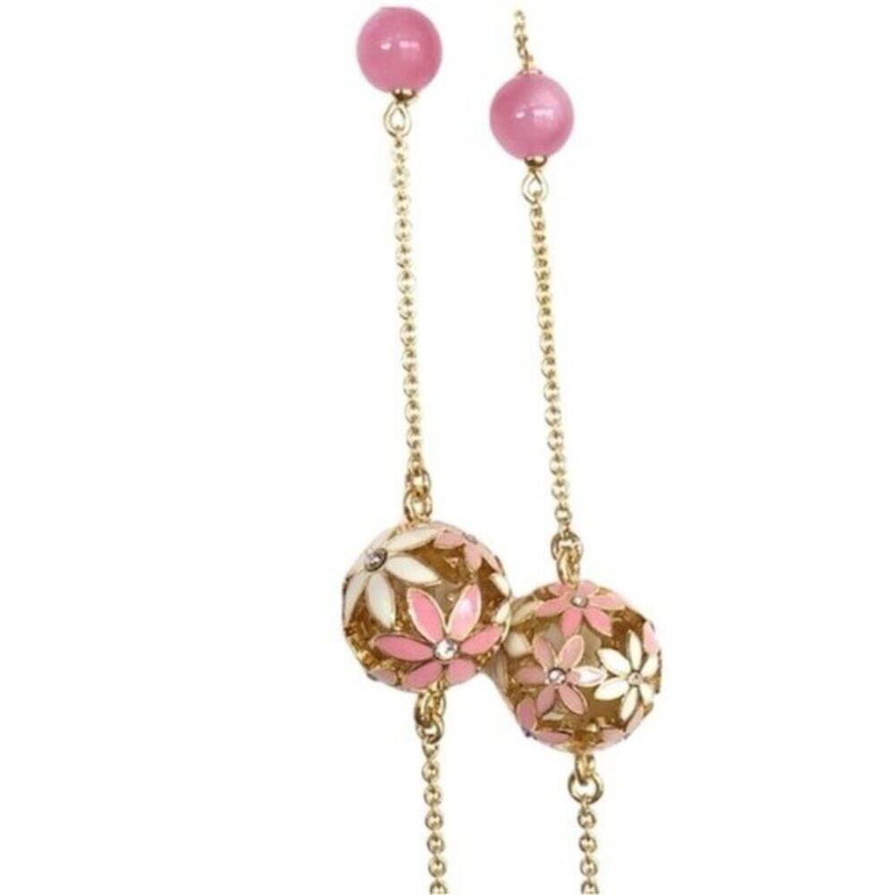 Kate Spade "At First Blush" Double Stranded Floral Necklace Pink/ Gold - Picture 4 of 9